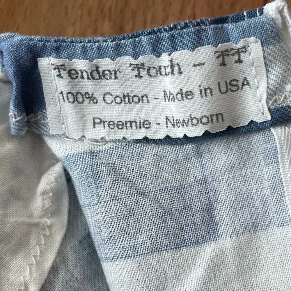 Vintage Tender Touch Baby Handcrafted Blue Plaid Cotton Romper Newborn-Preemie‎